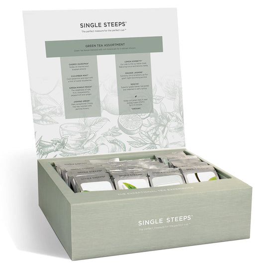 Tea Forte Organic Green Teas Single Steeps Tea Chest Variety Gift Box, Loose Tea Sampler with 28 Assorted Teas