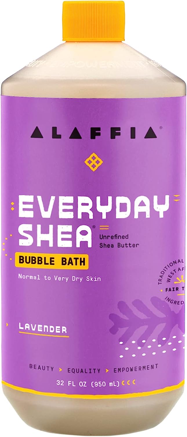 Alaffia - Everyday Shea Bubble Bath, For All Skin Types, Soothing Support for Deep Relaxation and Soft Moisturized Skin with Shea Butter and Yam Leaf, Fair Trade, Lavender, 32 s