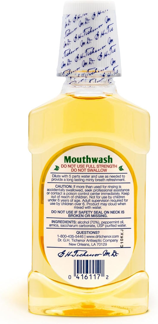 Dr. Tichenor's Peppermint Mouthwash Concentrate - Oral Rinse for Bad Breath and Oral Health With a Minty Punch for Soothing Relief of Minor Sore Throat Irritation - 8  (Pack of 1)