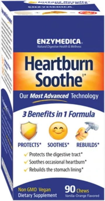 ENZYMEDICA - Heartburn Soothe (90 Chewable Tablets) | for Heartburn, V181.44 Grams