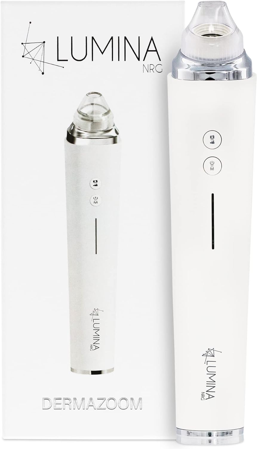 Dermazoom Blackhead Remover Pore Vacuum for Face by Lumina NRG - 10x Zoom Camera for Precision - Facial Pore Extractor Tool Removes Oil, Grease, Acne & Whiteheads - Reduces Dry Skin & Shrinks Pores