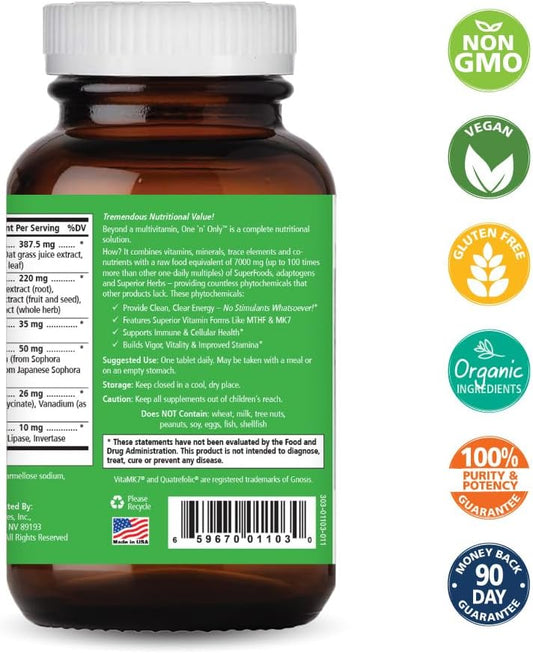 One N Only Whole Food Multivitamin By Pure Essence - Super Energetic Once A Day With Superfoods, Minerals, Enzymes, Vita