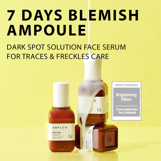 AMPLE:N Blemi Shot Ampoule – 7 Days Dark Spot Corrector Remover Serum for Face – F or a Brighter & Appearance – Diminishes Dark Spots & Visibly Firms – Niacinamide & Vitamin C, 1.69 .