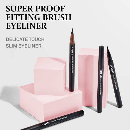 COSNORI Superproof Brush Eyeliner 02 Black Brown - 24h Pen Eyeliner – Super Slim Lasting Liquid Eye Liner - Smudge, Budge Resistant Wear – Allergen Free - 0.02 .