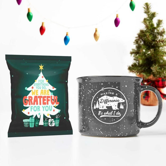 Cheersville Ceramic Speckled Campfire Mug and Hot Cocoa Mix Gift Set - Make a Difference, Holiday Gift Ideas for Men or Women