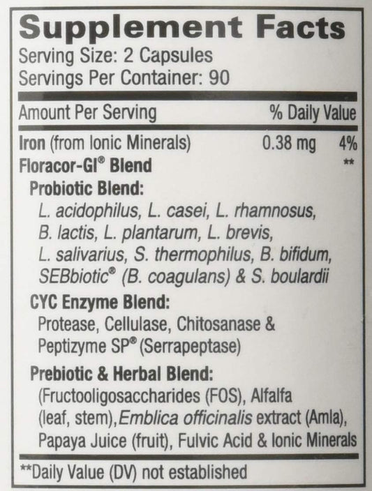 Floracor-GI Candida Cleanse, Probiotic and Enzyme Support Formula 180 5.36 Ounces