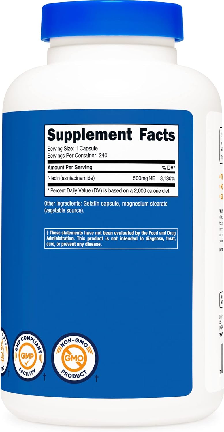 Nutricost Niacinamide (Vitamin B3) 500mg, 240 Capsules - Non-GMO, Glut