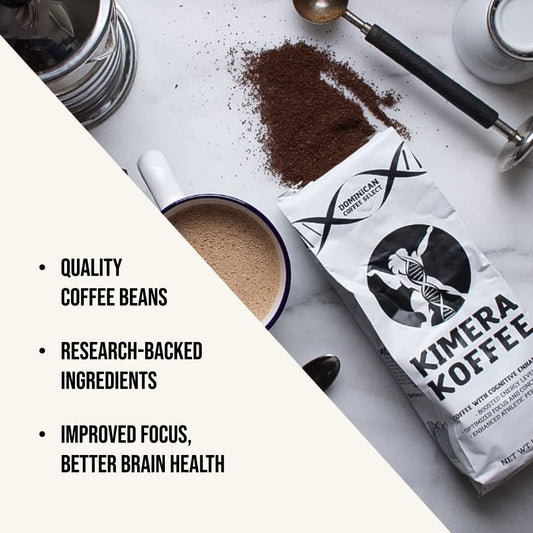 Kimera Koffee - Organic Medium Roast Ground Coffee | Original Blend | Infused with Brain Vitamins |Taurine, Alpha GPC, DMAE, and L-theanine | Enhance Cognitive Stamina & Athletic Performance |