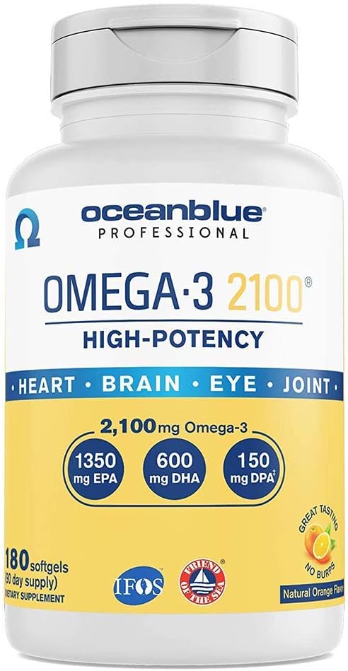 Oceanblue Professional Omega-3 2100 ? 180 ct ? Triple Strength Burpless Fish Oil Supplement with High-Potency EPA, DHA,