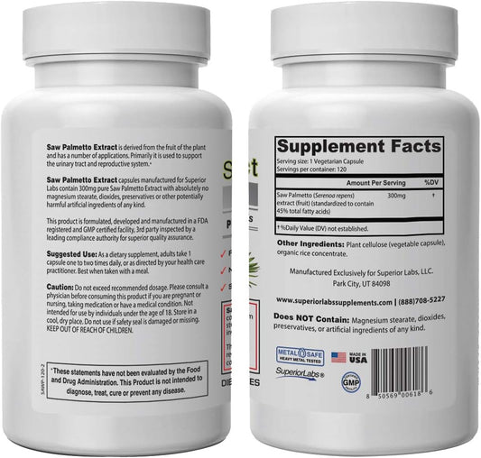 Superior Labs ? Saw Palmetto Extract NonGMO, Non Synthetic? 300 mg Dos
