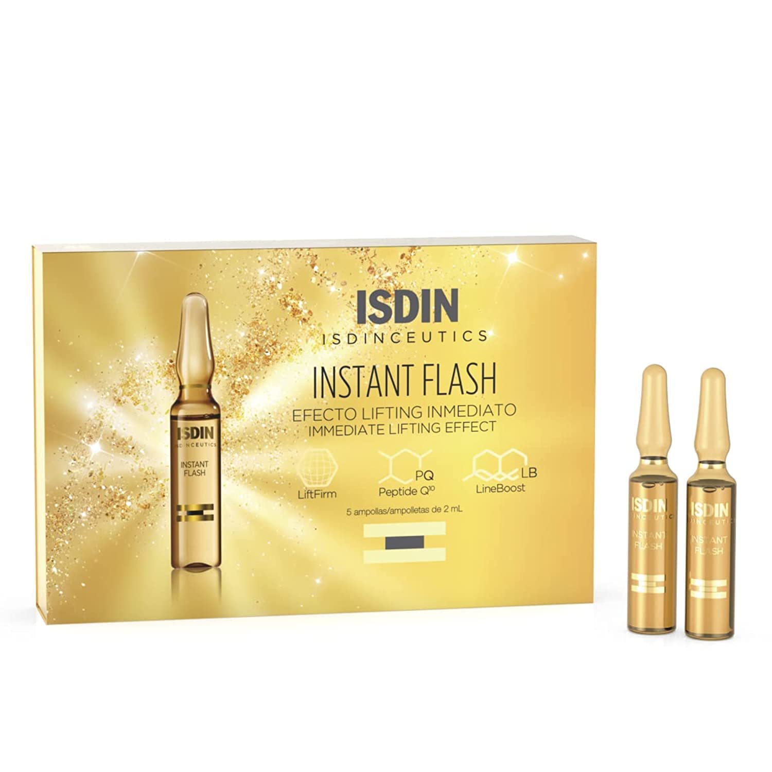 ISDIN Isdinceutics Instant ash Firming and Lifting Serum for Face with Antioxidants and Hyaluronic Acid - 5 ampoules, 0.06  x 5