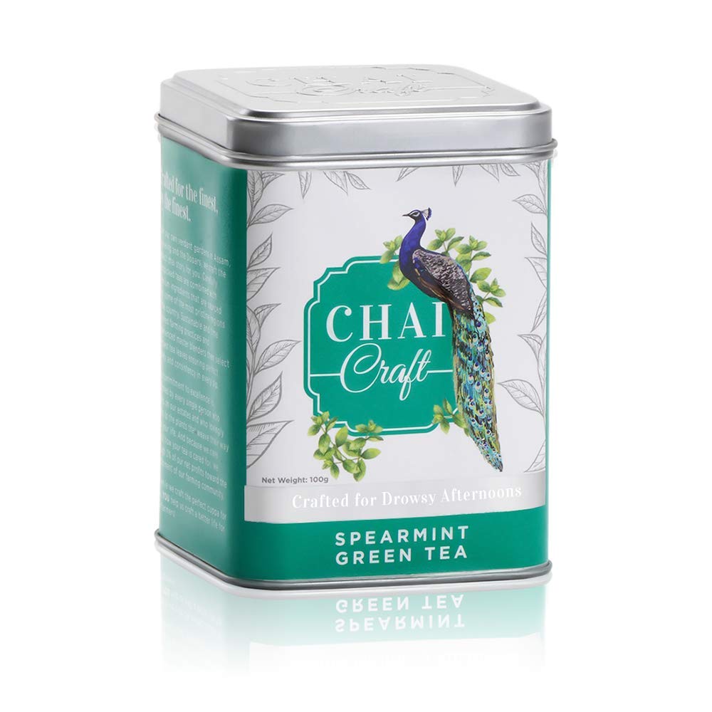 Chai Craft Spearmint Herbal Tea, Refreshing & Relaxing Loose Leaf Green Tea, Tin Caddy