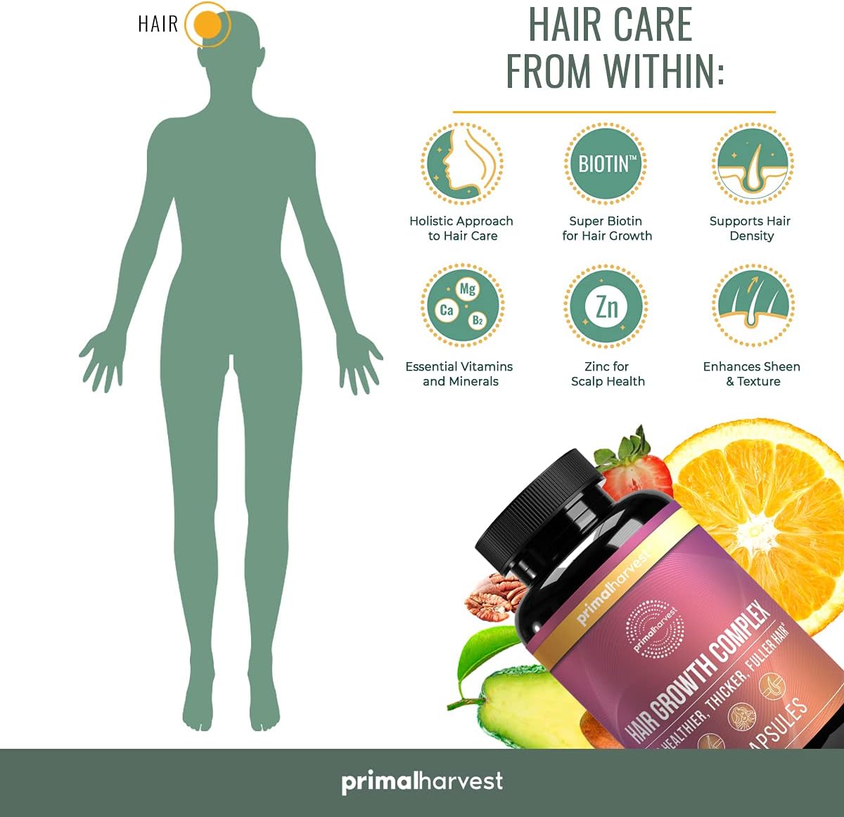 Primal Harvest Collagen & Hair Growth Capsules Supplements f