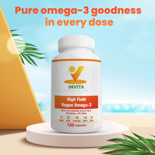 INVITA Vegan Omega-3 Supplement - Marine Algae with DHA & EPA Fatty Acids - Plant-Based Fish Oil Alternative - Carrageen