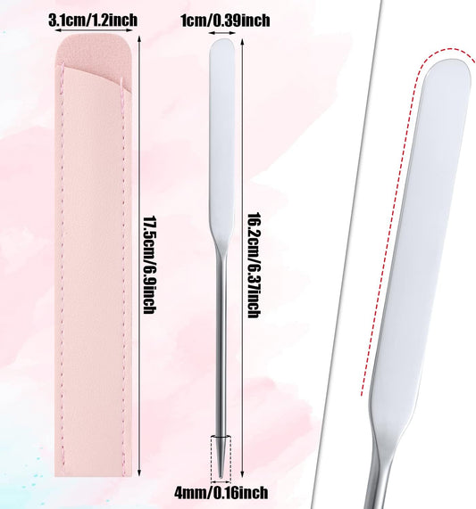 2Pcs Makeup Spatula Tool Metal, Makeup Spatula with 2pcs Pink Leather Cases Cosmetics Mixer Foundation Mixing Tool Stainless Steel Scraper Professional Beauty Makeup Spatula for Girls Women