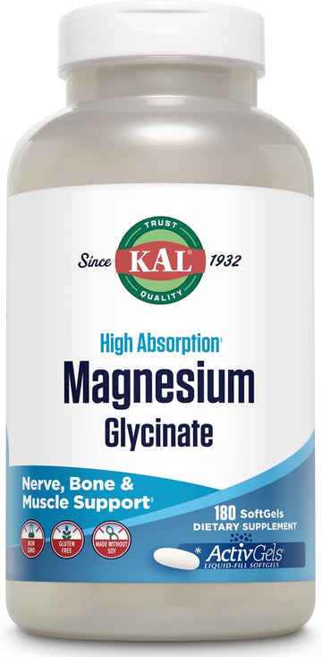 KAL Magnesium Glycinate ActivGels 315mg, Fully Chelated, High Absorpti