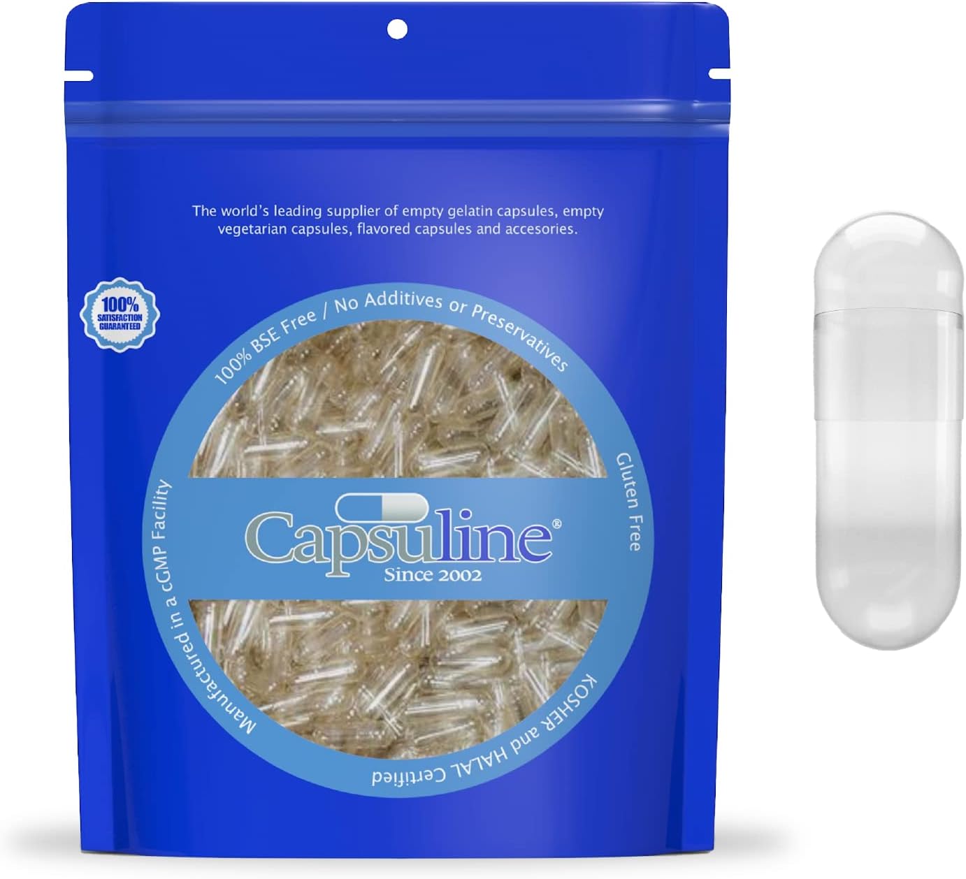 Capsuline Size 3 Gelatin Empty Capsules, 1000 Count, Empty Gel Pill Capsules, Diy Pure Bovine Pill Capsule Filling, Empt