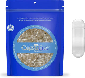 Capsuline Size 3 Gelatin Empty Capsules, 1000 Count, Empty Gel Pill Capsules, DIY Pure Bovine Pill Capsule Filling, Empt