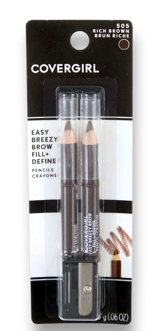 COVERGIRL easy breezy brow micro fine fill define eyebrow pencil, rich brown, pack of 2, 0.024
