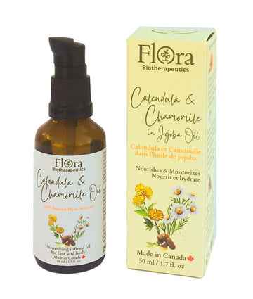 ORA Organic Calendula and Chamomile owers infused in Organic Golden Jojoba Oil. Moisturizing. Made in Canada. 1.7