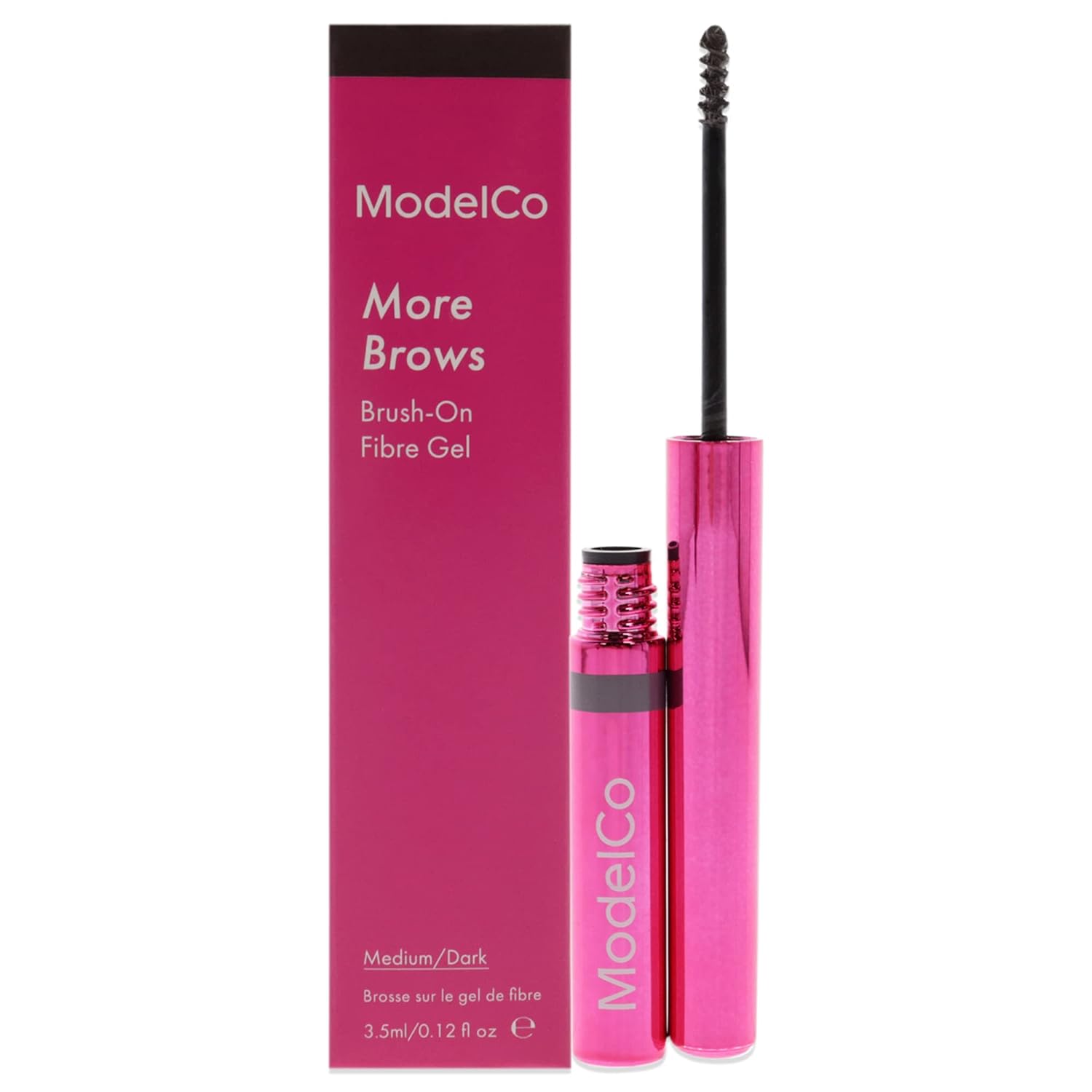 ModelCo More Brows Colored Eyebrow Gel - Perfect For Thin, Sparse Brows - Innovative Brush-On Fiber Gel - Gives The Appearance Of Fuller, Thicker Brows Instantly - Medium Dark - 0.12