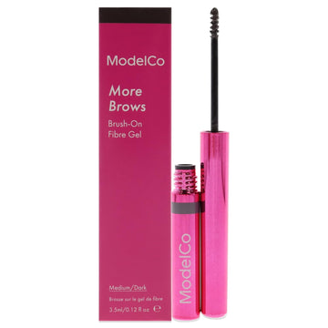 ModelCo More Brows Colored Eyebrow Gel - Perfect For Thin, Sparse Brows - Innovative Brush-On Fiber Gel - Gives The Appearance Of Fuller, Thicker Brows Instantly - Medium Dark - 0.12