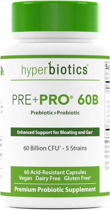 Hyperbiotics Pre Pro | Vegan Probiotics + Prebiotics | 60 Billion CFU 2.08 Ounces