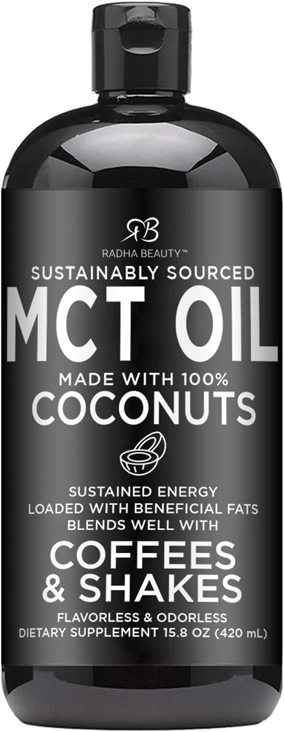 Radha Beauty Premium MCT Oil Made only from Non-GMO Coconuts - 15.8oz.1 Pounds