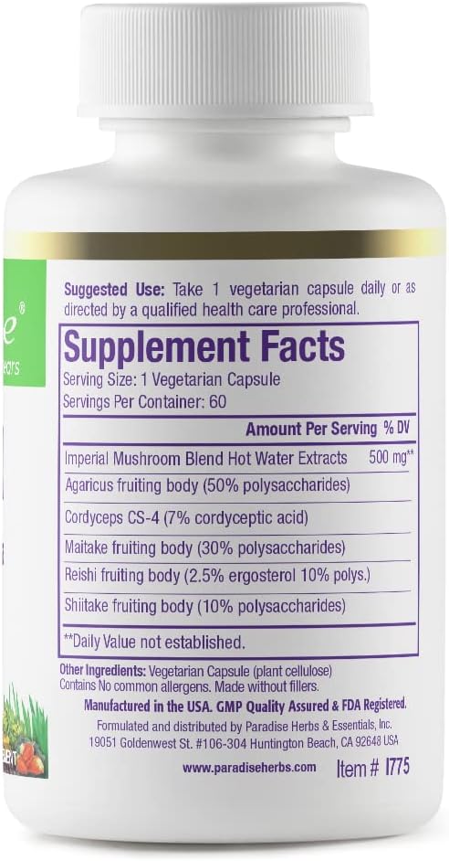Paradise Herbs Imperial Mushroom Supplement, Total Immune Support, Pro