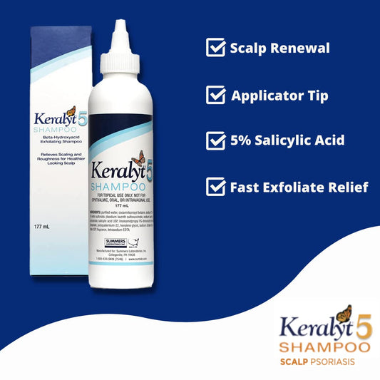 Keralyt 5 Anti-Dandruff Shampoo - Max Strength 5% Salicylic Acid Scalp Build-Up Clearing - Promotes Relief from Dandruff, Psoriasis, Seborrheic Dermatitis, Dryness, and Itchiness, 177 milliliters
