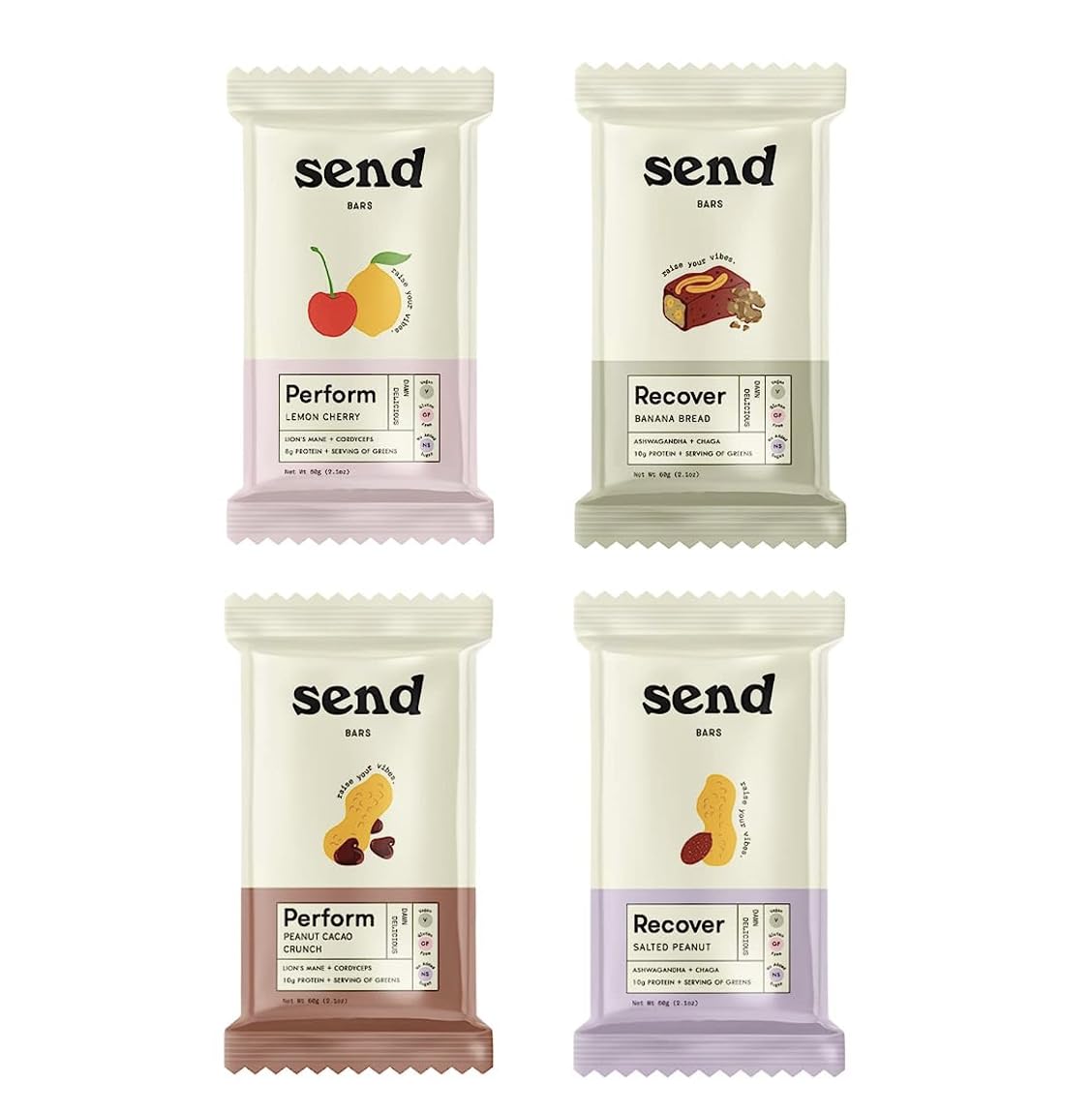 Send Bars, Recover And Perform Protein Bars, 4 Flavor Variety Pack, 2.1.19 Pounds