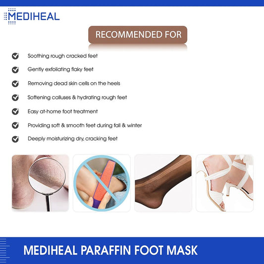 MEDIHEAL Paraffin Foot Mask , Exfoliating Foot Mask for Dead Skin Removal and Repairing Cracked Heels, Foot Peel Mask for Feet Moisturization and Nourishing Dry & Aging Heels
