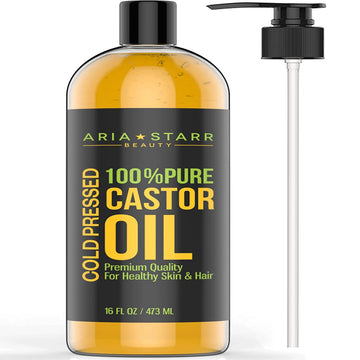 Aria Starr Castor Oil Cold Pressed - 16 FL OZ - 100% Pure Hair Oil For Hair Growth, Face, Skin Moisturizer, Scalp, Thick