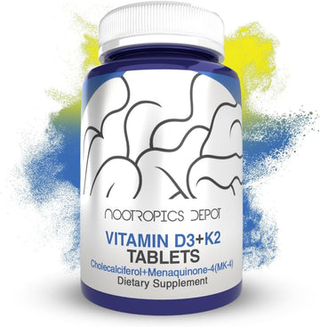 Nootropics Depot Vitamin D3 + K2 with Vitamin C Tablets | 60 Count | C