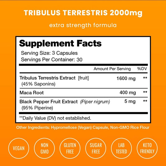 Tribulus Terrestris for Men | 2000mg Supplement Booster for Energy, Vi