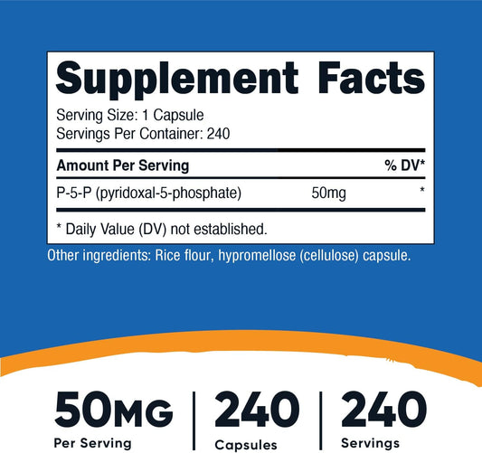 Nutricost P5P Vitamin B6 Supplement 50mg, 240 Capsules (Pyridoxal-5-Phosphate) - Vegetarian Friendly, Non-GMO, Gluten Free