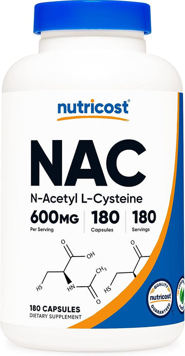Nutricost N-Acetyl L-Cysteine (NAC) 600mg, 180 Capsules - Non-GMO, Gluten Free