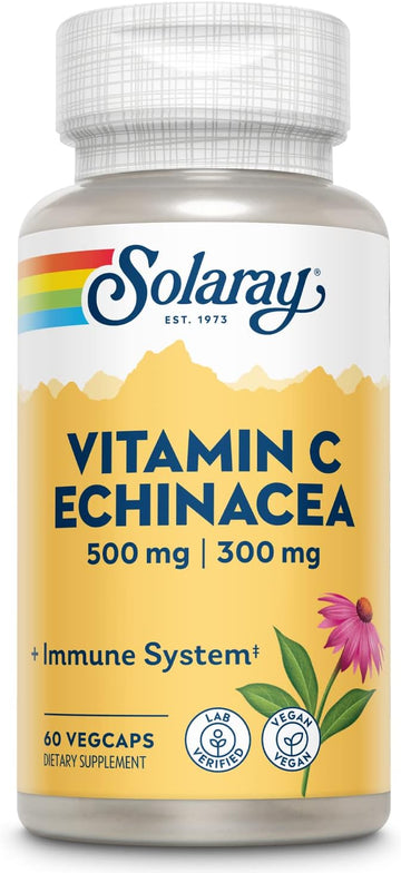 SOLARAY Vitamin C & Echinacea Root | Healthy Immune System Support w/ 500 mg VIT C & 300 mg Echinacea Per Capsule | Non-