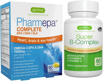 Super B-Complex & Pharmepa Complete EPA DHA rTG Omega 3 1000mg Bundle,