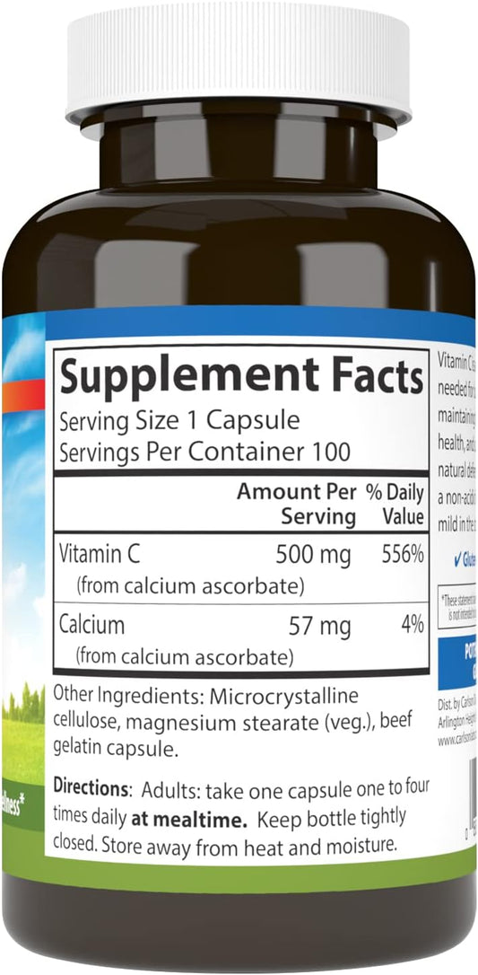 Carlson - Mild-C, 500 mg, Buffered Vitamin C, Immune Support & Optimal Wellness, Antioxidant, 100 Capsules