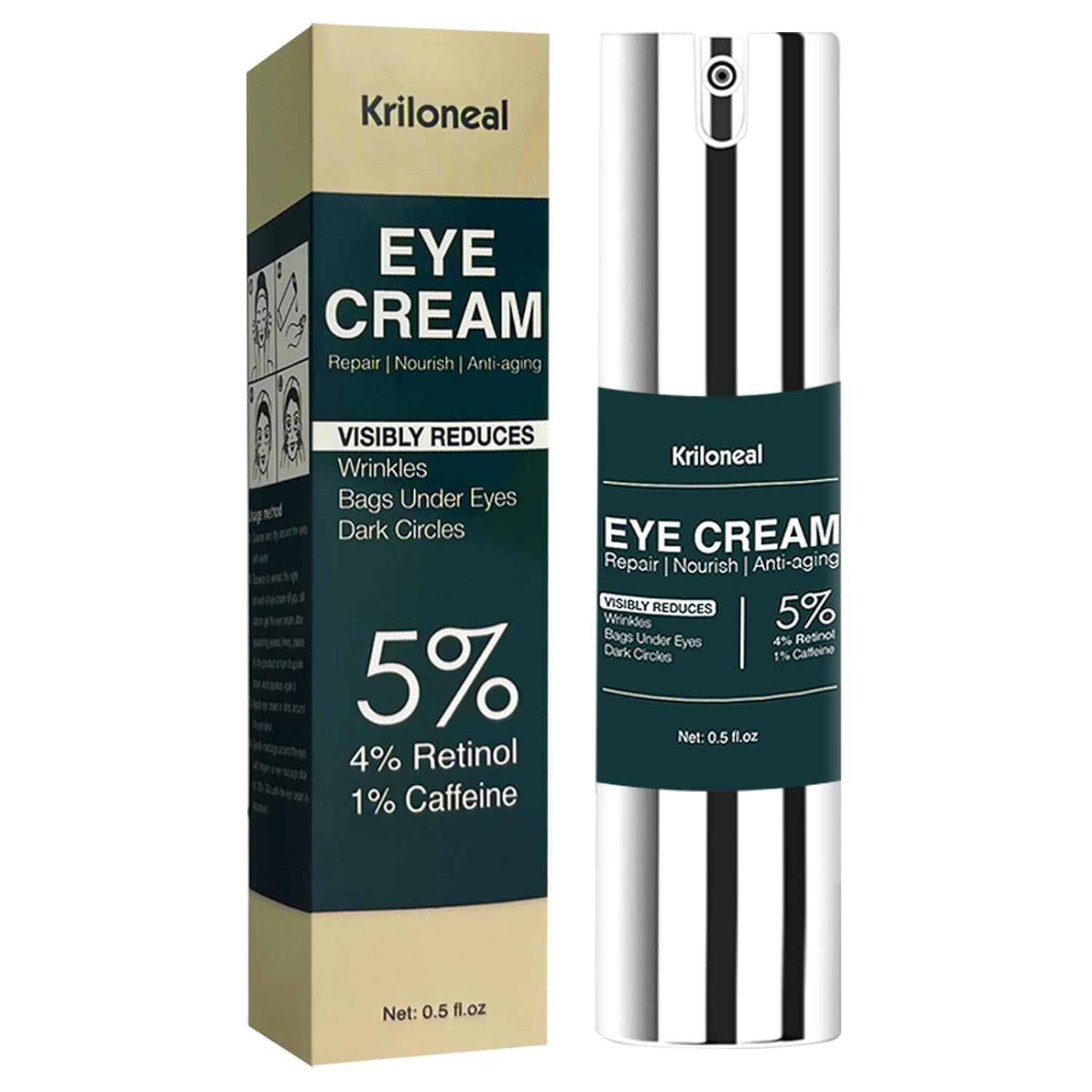 Kriloneal Retinol & Caffeine Eye Cream for Dark Circles and Puffiness and Wrinkles, Nourish Repair Anti-aging Eye Area with Hyaluronic Acid Hydrolyzed Collagen Squalene Beeswax