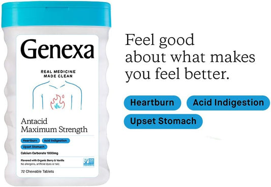 Genexa Antacid Maximum Strength - 72 Tablets - Calcium Carbonate Acid 7.05 Ounces