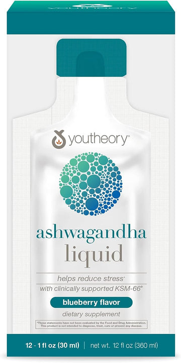 Youtheory Ashwagandha Liq Blueberry avor, 12 Single Serving Packets