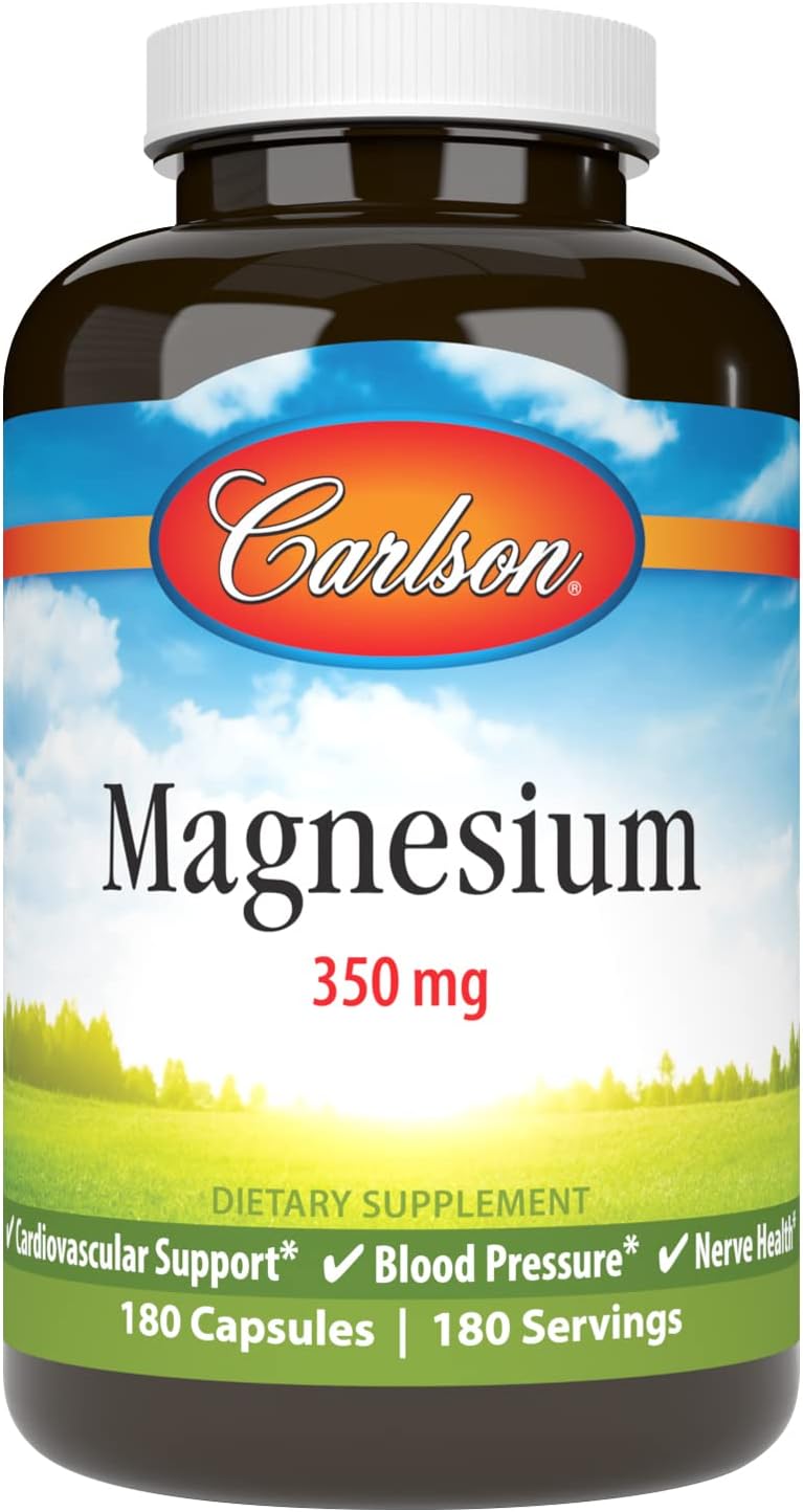 Carlson - Magnesium, 350 mg, Cardiovascular Support, Muscle Function & Nerve Health, 180 capsules