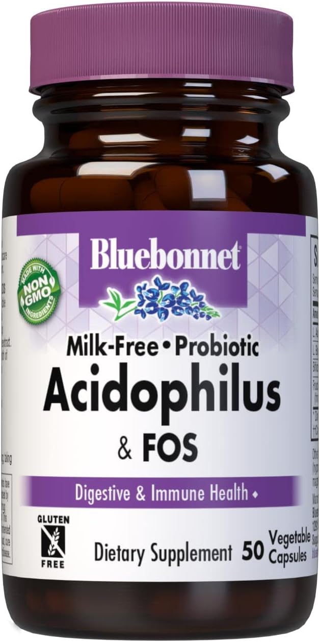 BlueBonnet Probiotic Acidophilus Plus FOS Vegetarian Capsules, 50 Coun3.2 Ounces