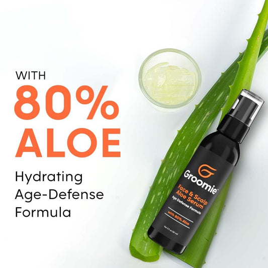 Groomie Face & Scalp Aloe Vera Serum - Hydrating, Soothing, and Moisturizing Skincare Formula, Daily Lightweight and Fast Absorbing, After-Shave Care to Keep Skin Hydrated All Day