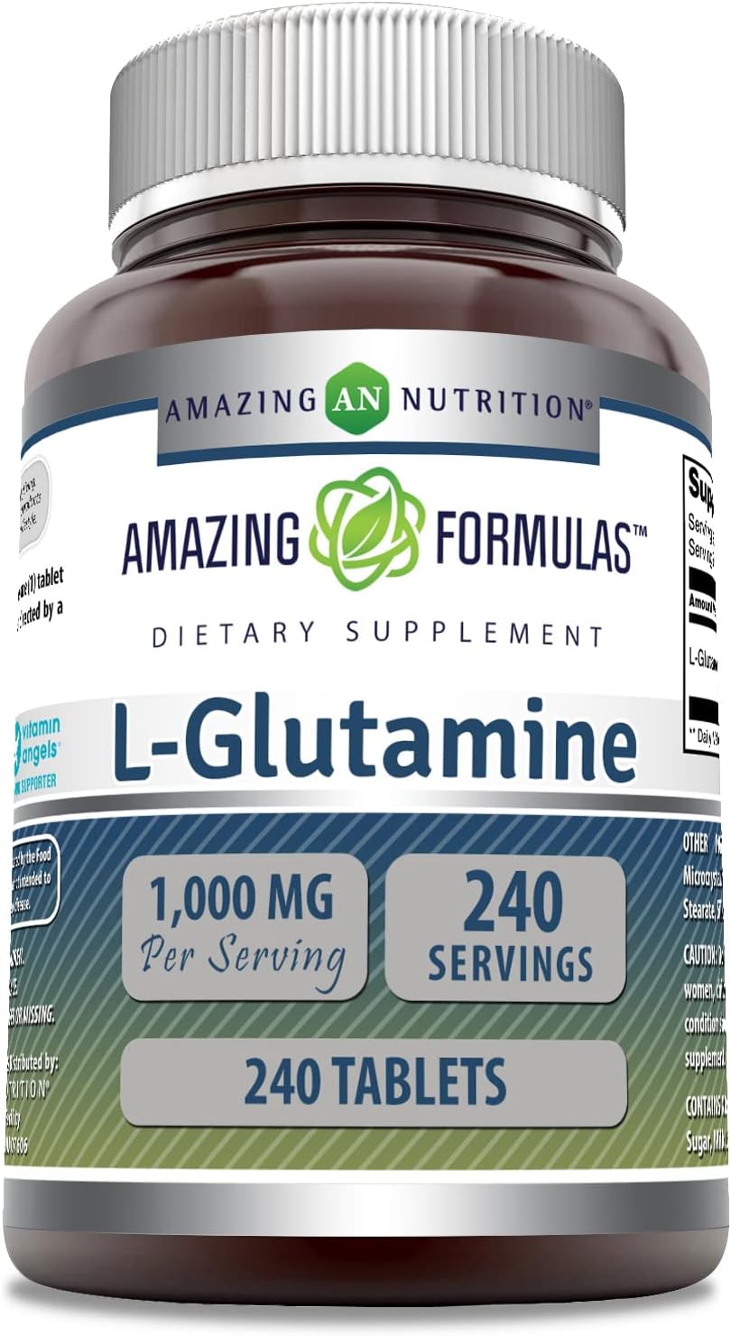 Amazing Formulas L Glutamine 1000mg Tablets Supplement | Non-GMO | Gluten Free | Made in USA (240 Count)