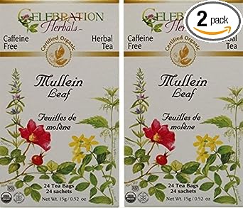 Celebration Herbals Organic Mullein Leaf Tea Caffeine Free - 2 Pack (48 Bags in Total)