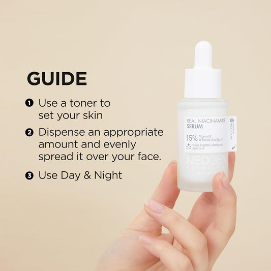 NEOGEN DERMALOGY Real Niacinamide 15% Serum (30  / 1.01  ) – Brightening, Dark Spots & Pore Care, Vegan Serum with Niacinamide, Ferulic Acid and Zinc – Korean Skin Care