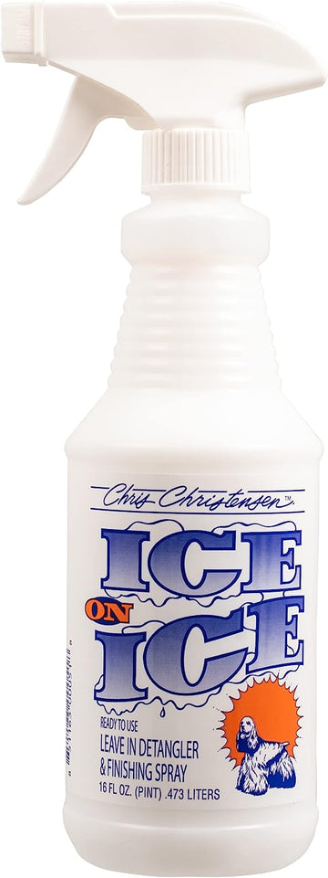 Chris Christensen Ice on Ice Detangler and Finishing Dog Spray, Groom Like a Professional, Ready to Use, Helps Brush/Comb Glide Through Coat, Conditions, No Residue, All Coat Types, Made in USA, 16